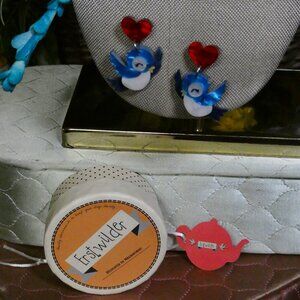 Erstwilder Valentines Blue Love Birds Earrings with Box